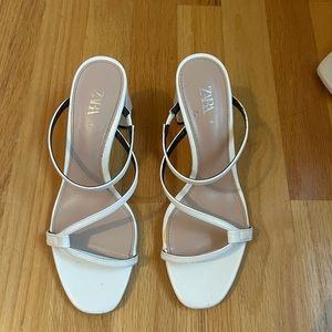 Zara white block heel